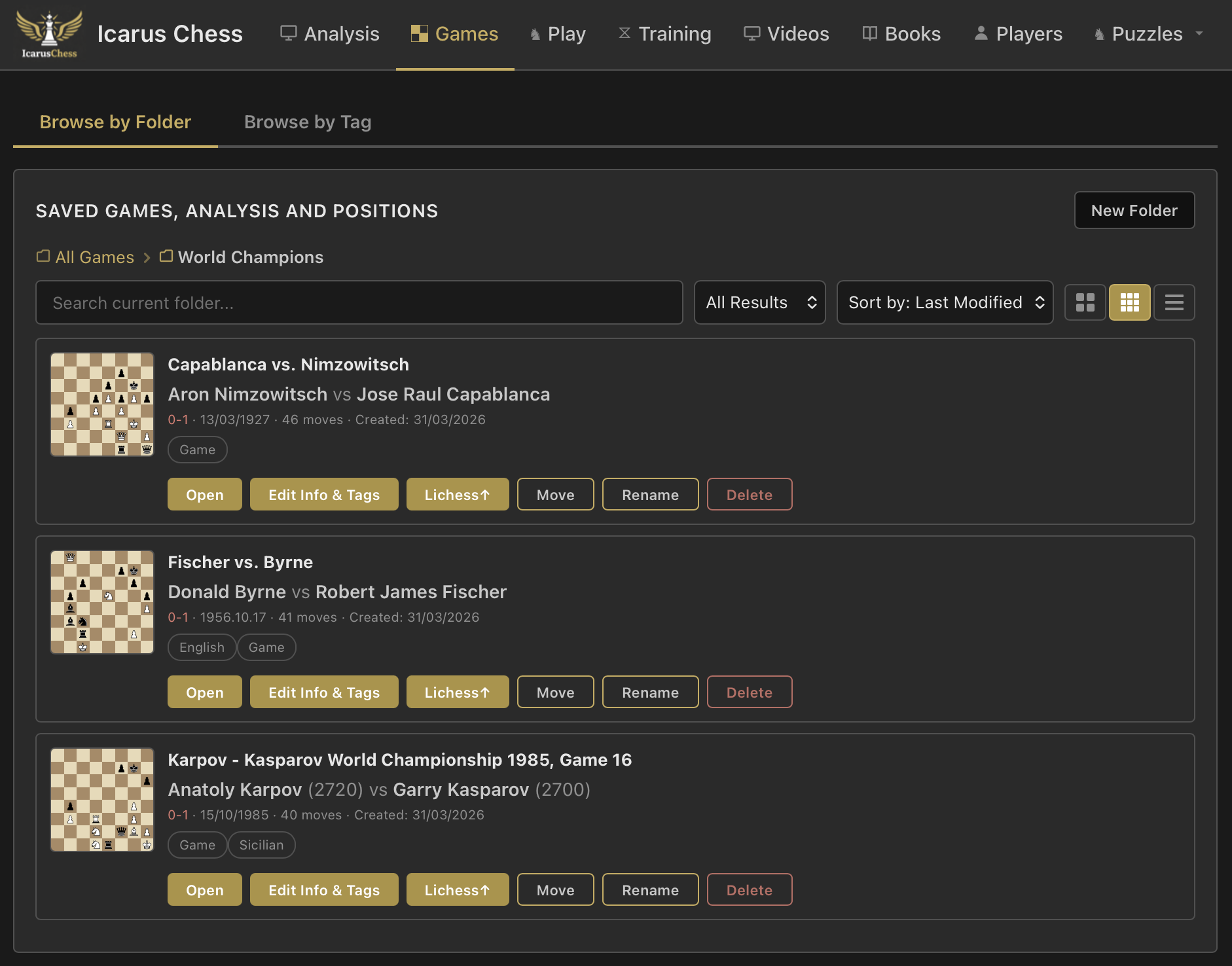 Games browse by folder view
