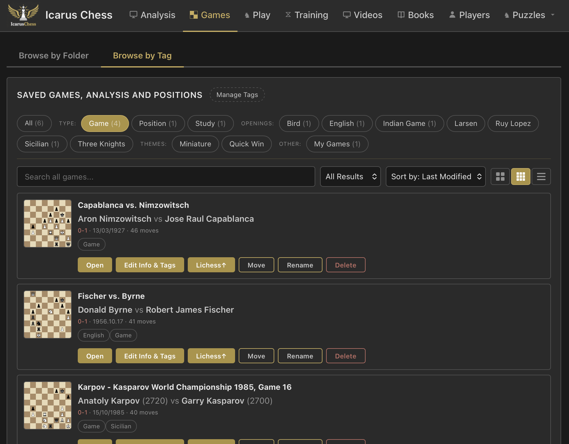 Games browse by tag view