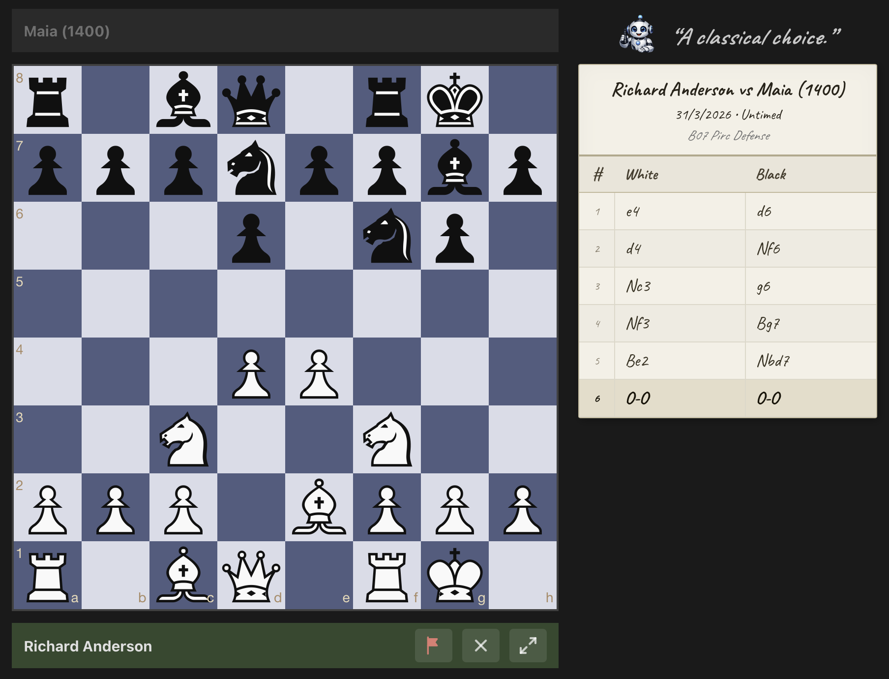 Active game vs Maia bot