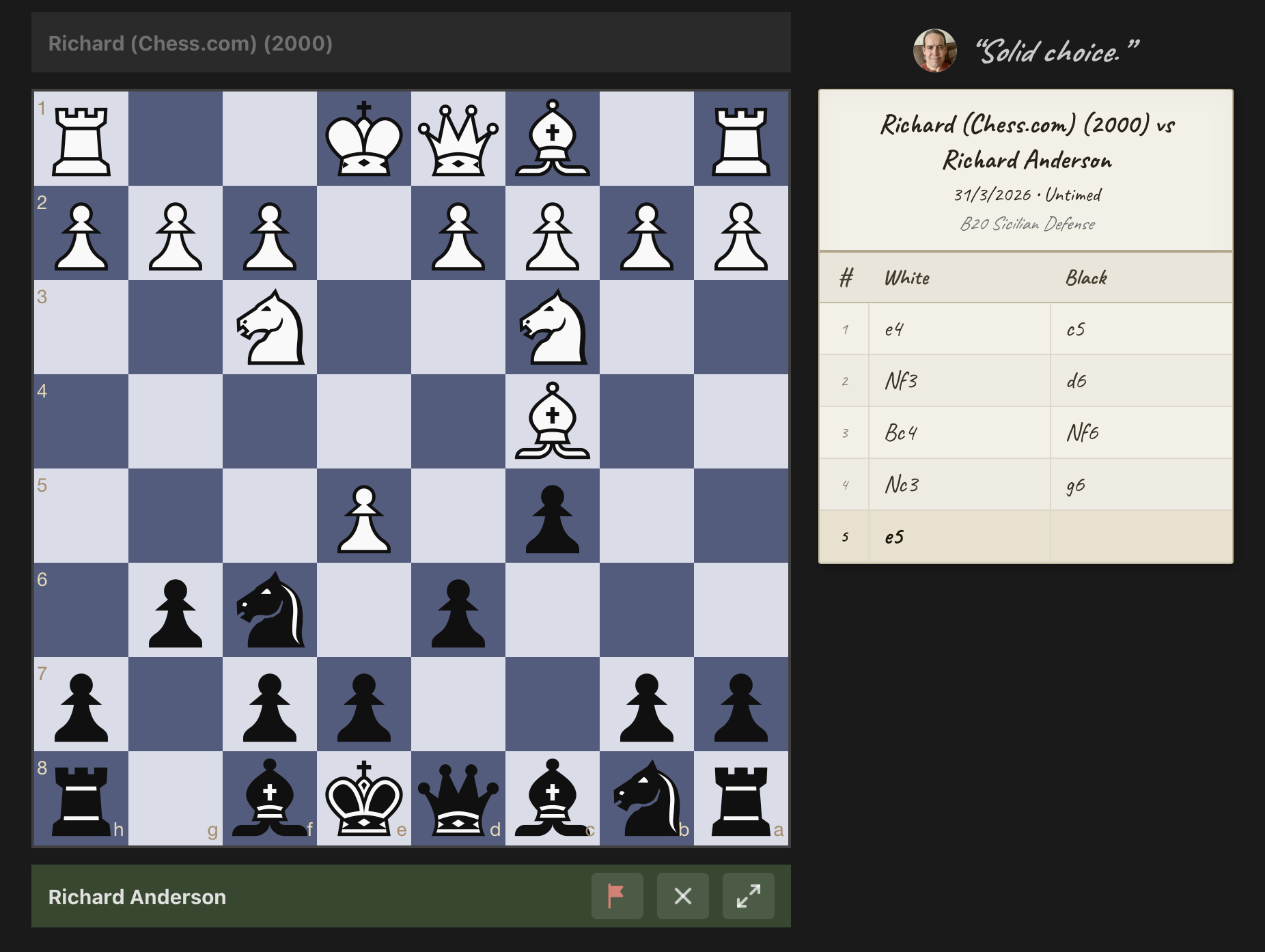Active game vs repertoire bot